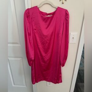 The Drop pink silky puff sleeve dress